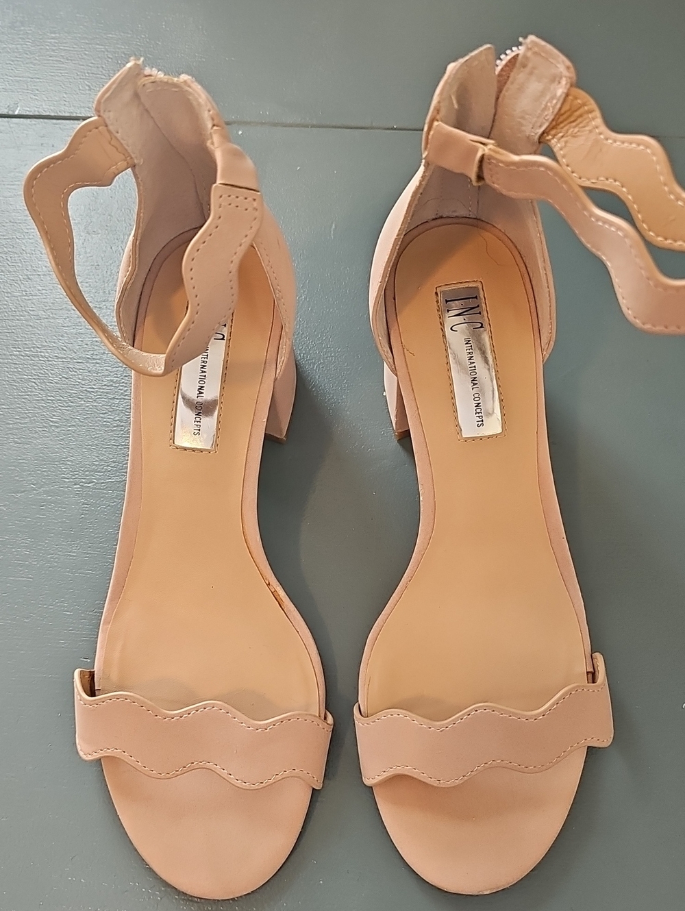 INC International Concepts Women's Nude Scalloped Ankle Strap Sandals. Size 7